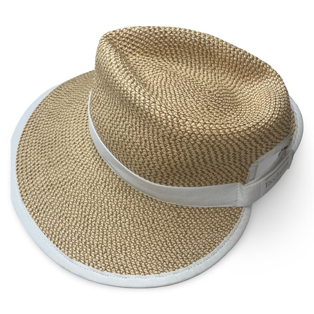 Eric Javits Sun Crest Hybrid Fedora Visor Peanut White Squishee Straw Hat - Picture 7 of 11